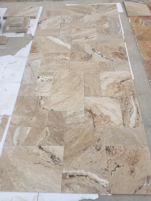 Valencia Travertine Brushed & Chiseled Versailles Floor Tile
